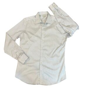 Suitsupply white stripe slim fit traveller long sleeve button shirt size 43/17